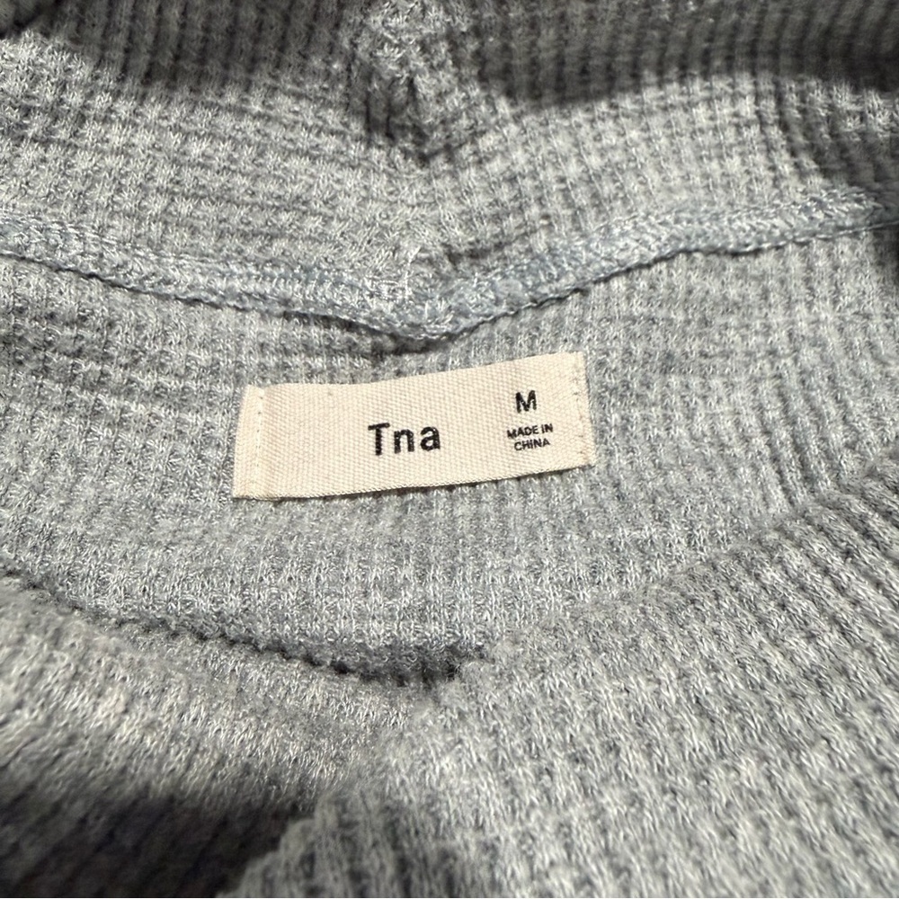 2/$25 TNA Gray Waffle Knit Long Sleeve Shirt with Turtleneck Drop Shoulder - Picture 7 of 8